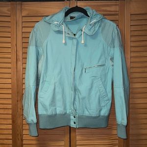 Andy Johns small blue hooded jacket with pull string. Can zip hood optional